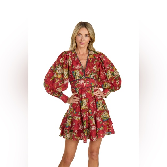 Trish Scully Coralie Dress Coralie Burgundy Floral Size - Picture 2 of 11